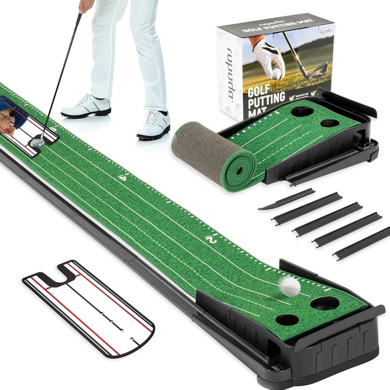 ROPODA ساحة Putting جولف بطول 9 أقدام، سجادة Putting محمولة للمنزل والمكتب مع وظيفة إعادة الكرة التلقائية، مساعد تدريب Putting للجولف للاستخدام الداخلي والخارجي، كلاسيكي أو مع مرآة Putting - Image 1